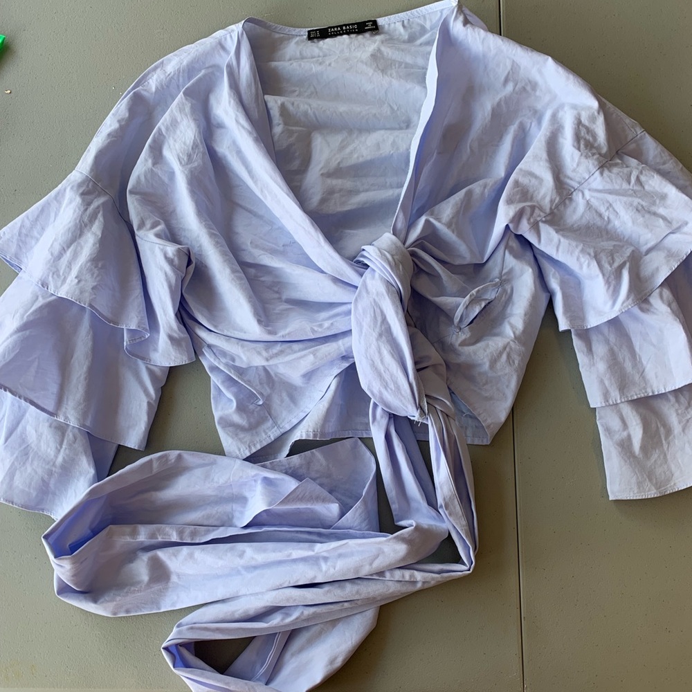 Zara Blue Wrap Top